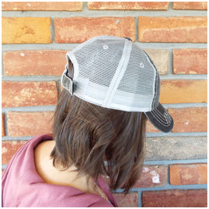 “Boho Babe” Distressed Embroidered Trucker Hat