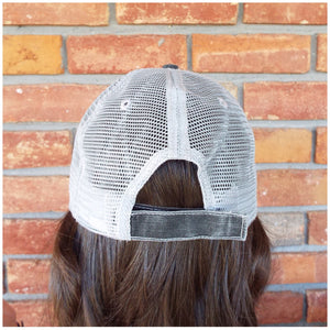 “Boho Babe” Distressed Embroidered Trucker Hat