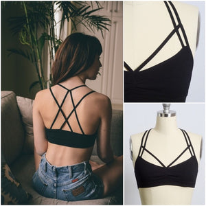 Very Sexy Low Cut Bralette Caged Criss Cross Yoga Sport Stretch Tank Black XS/S M/L