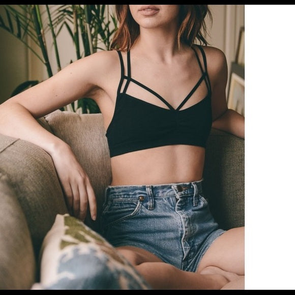 Very Sexy Low Cut Bralette Caged Criss Cross Yoga Sport Stretch Tank Black XS/S M/L
