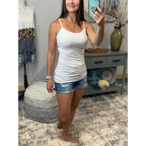 Low Cut No Bra Cleavage Adjustable Strap Cami Tunic Tank White 1X/2X/3X