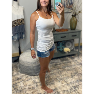 Shelf Bra Cleavage Adjustable Spaghetti Strap Cami Tunic Tank White