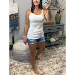 Low Cut No Bra Cleavage Adjustable Strap Cami Tunic Tank White 1X/2X/3X