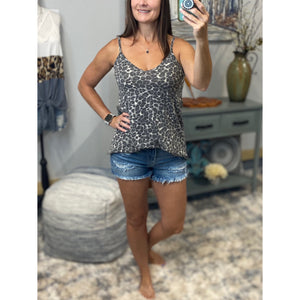 “Heat Wave” Reversible Leopard Low Scoop Or V-Neck Tank Shirt Top Distressed Gray PLUS