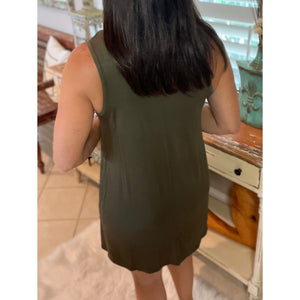 Sexy Twist Strap V-Neck Short Sleeve Tank Flare Summer Dress Olive S/M/L