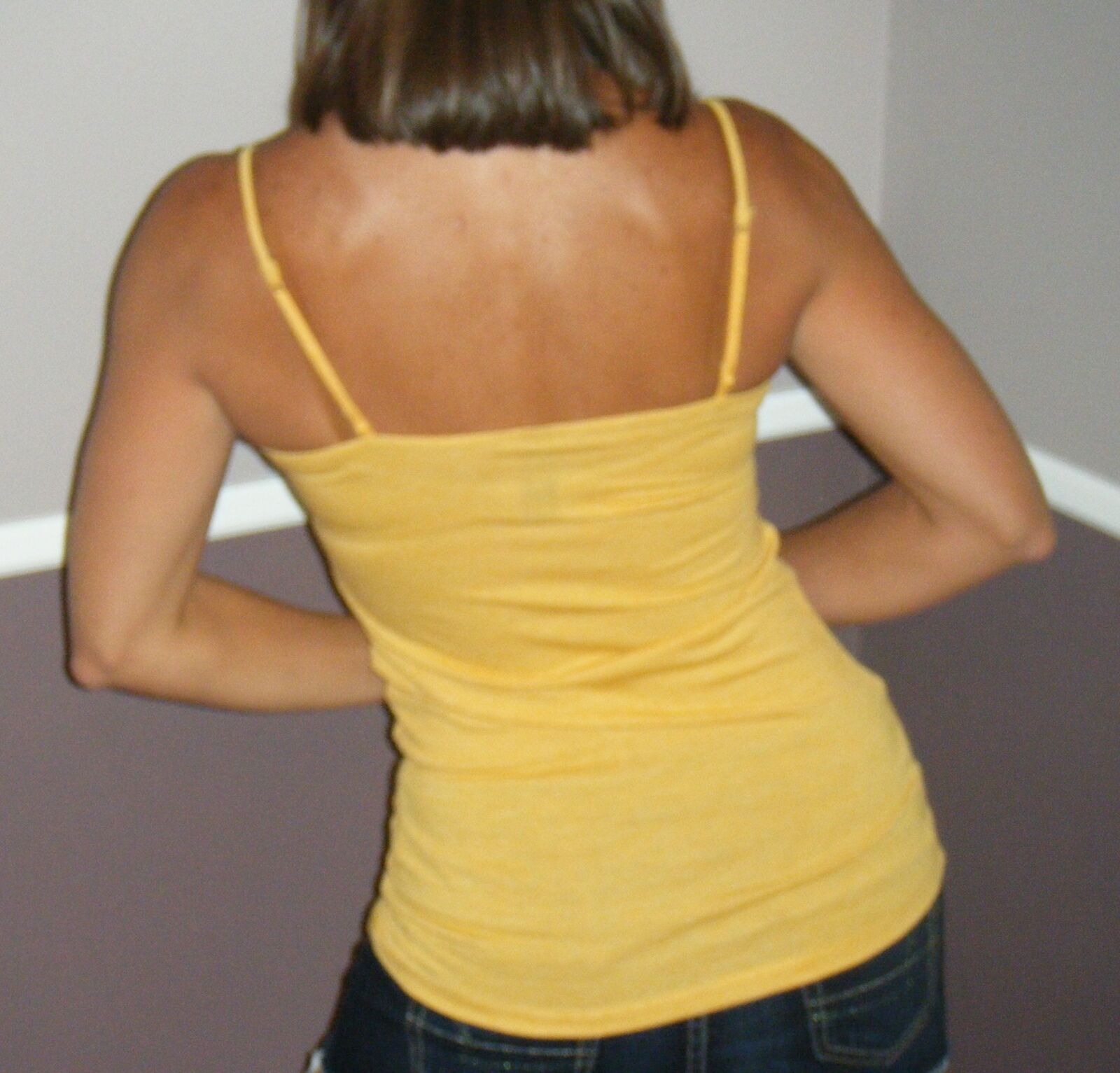 Sexy Low Cut Shelf No Bra Cleavage Adjustable Straps Layering Cami Yellow S/M/L