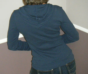 Very Sexy V Neck Cleavage Ribbed Thermal Pocket Urban Hoodie Top Navy S/M/L/XL