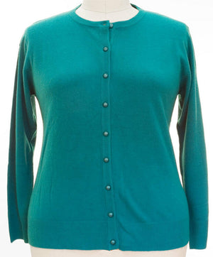 Crew Neck Cardigan Pearl Button Up Front Knit Long Sleeve Sweater 1X/2X/3X
