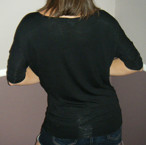 Very Sexy Dolman Wide Scoop Open Boat Neck Batwing Blouse Top Shirt Black S/M/L