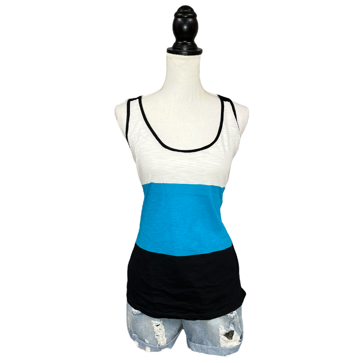 Color Block Scoop Neck Low Cut Sporty Racerback Tank Top Teal Black 1X/2X/3X
