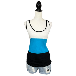 Color Block Scoop Neck Low Cut Sporty Racerback Tank Top Teal Black 1X/2X/3X