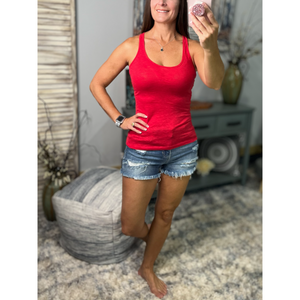 Racerback Scoop Neck Burnout Cleavage Fitted Tank Summer Top Red S/M/L