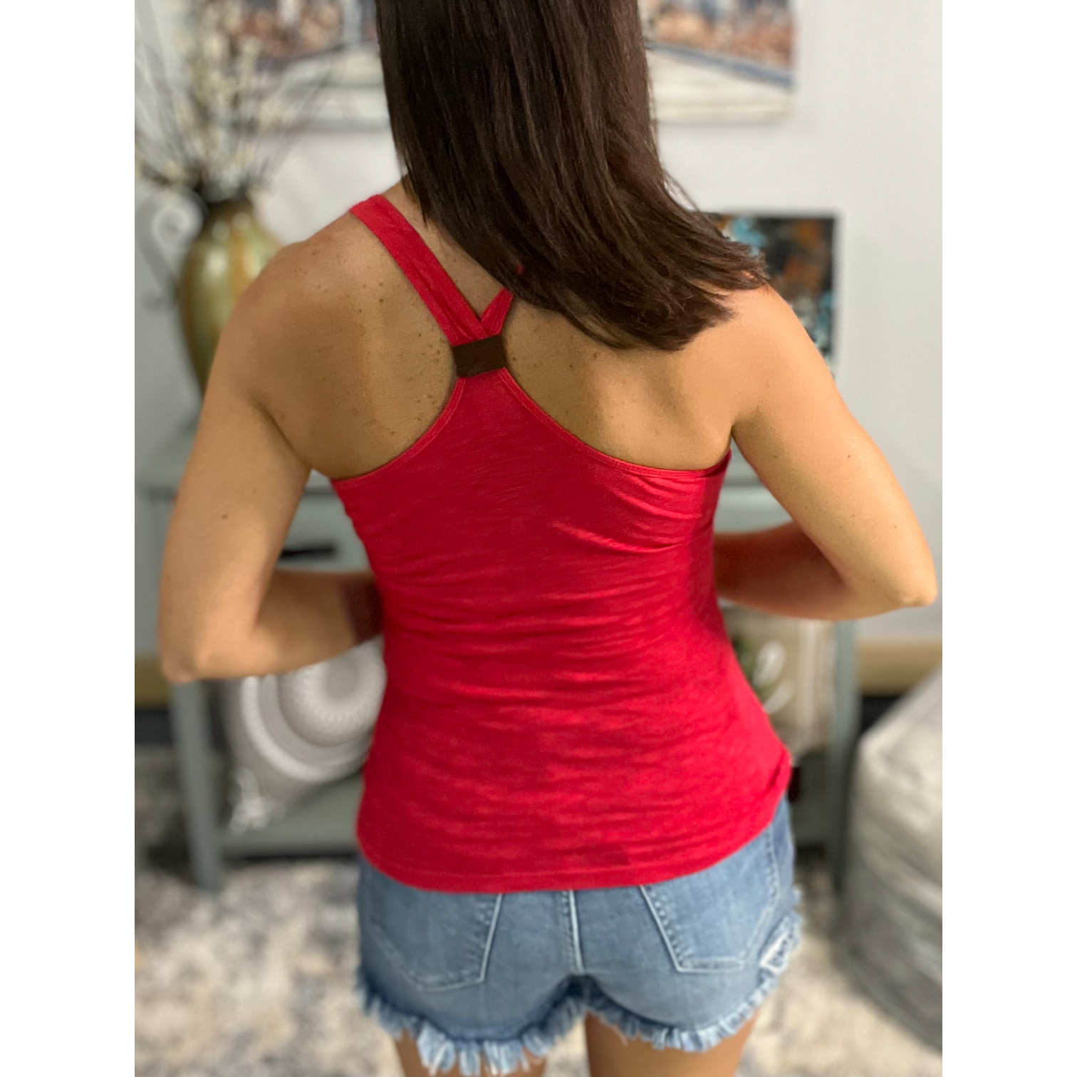 Racerback Scoop Neck Burnout Cleavage Fitted Tank Summer Top Red S/M/L