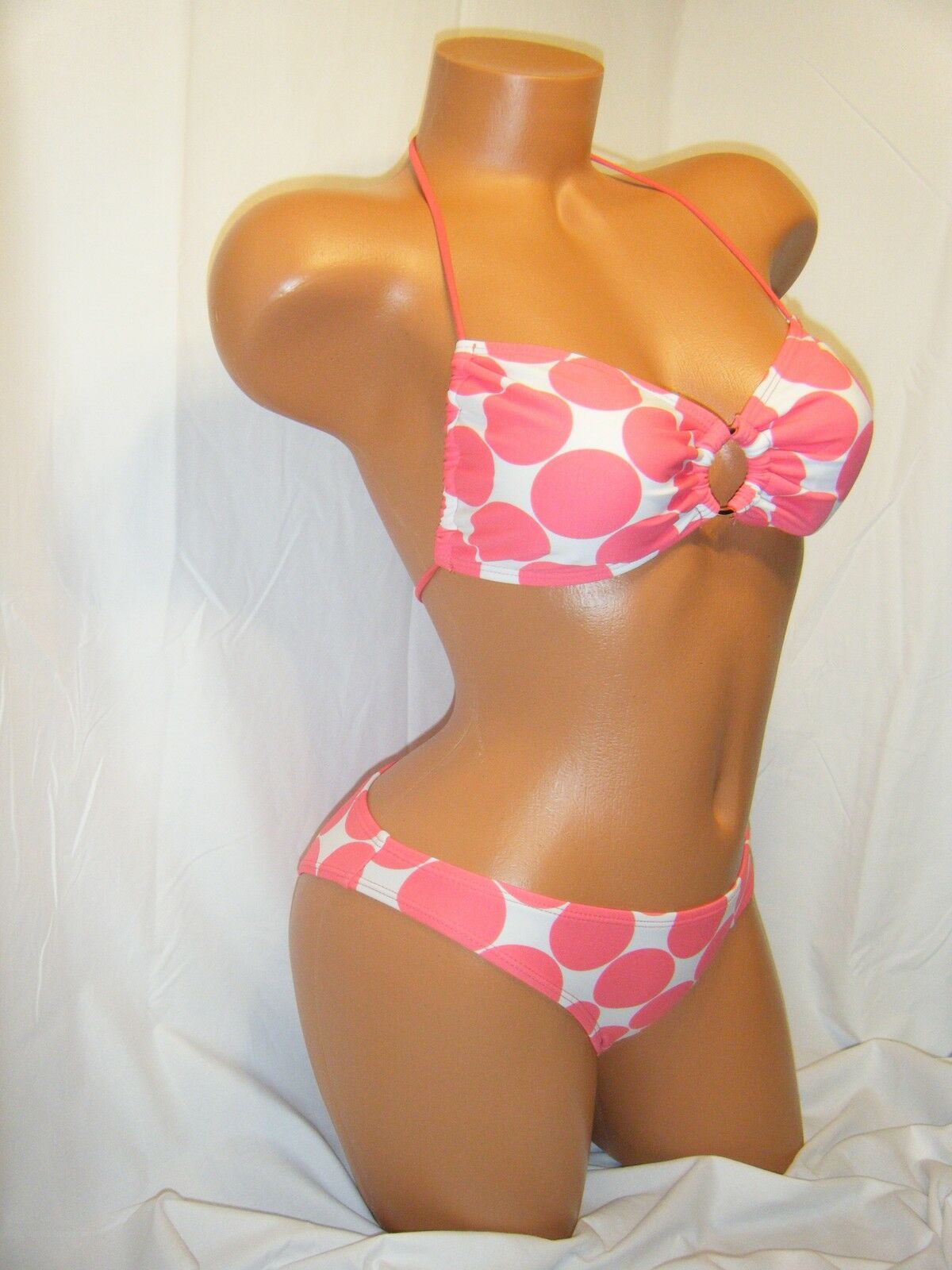 Sexy Halter Bandeau O Ring Bikini Pink White Polka Dot Swimsuit Padded Hot Southern Mess Boutique