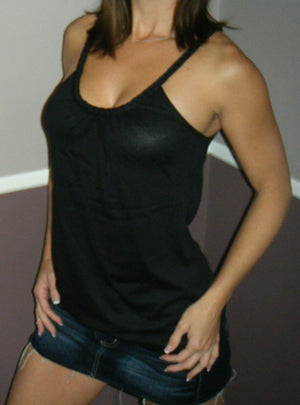 Sexy Low Cut Scoop Neck Braided Spaghetti Strap Loose Summer Tank Top Black