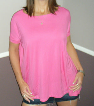 Sexy PIKO Dolman Wide Open Boat Neck Dolman Sleeve Tunic Top Shirt Pink S/M/L