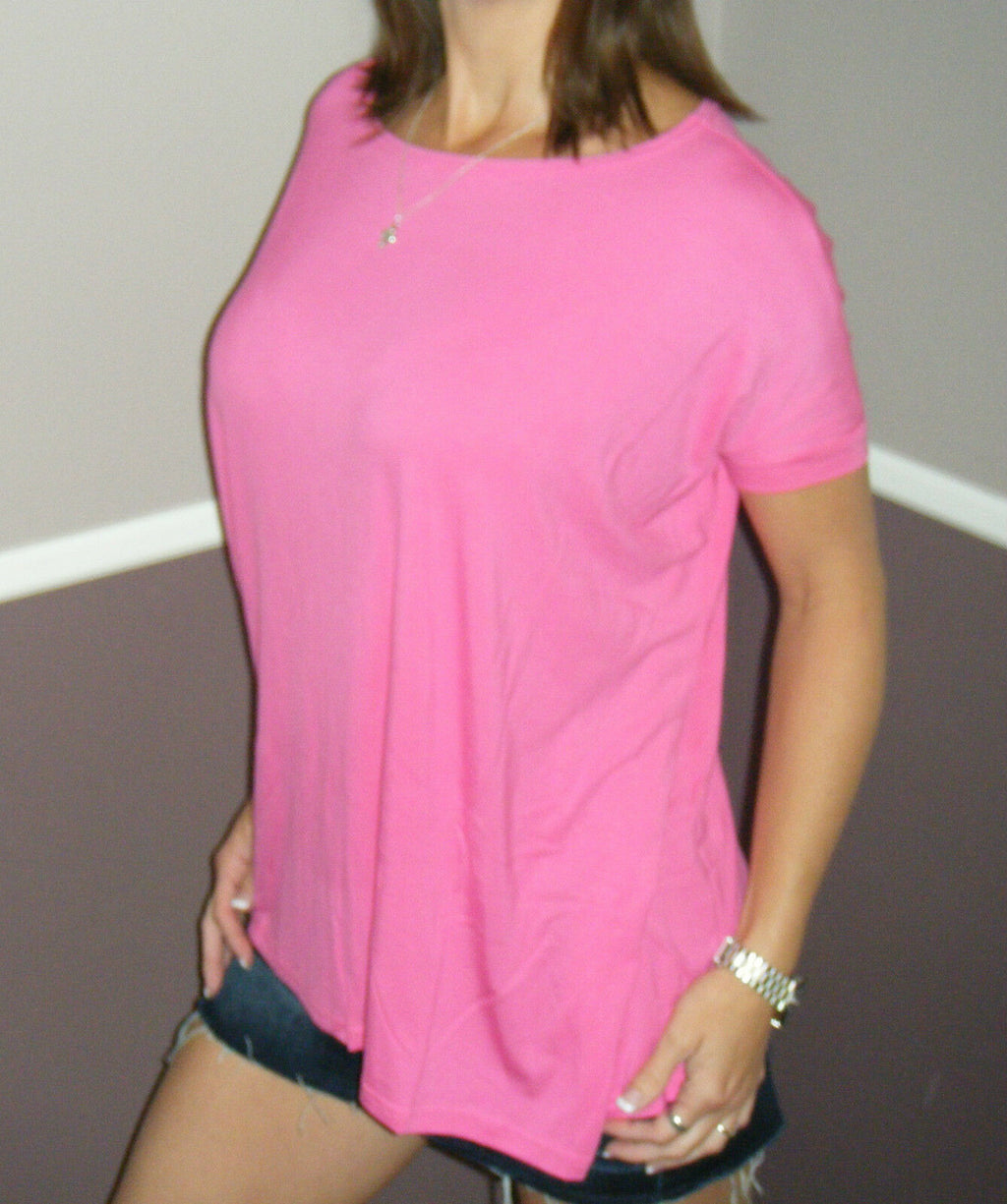 Sexy PIKO Dolman Wide Open Boat Neck Short Dolman Sleeve Tunic Top Shirt Pink