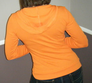Very Sexy V Neck Cleavage Ribbed Thermal Pocket Urban Hoodie Top Orange S/M/L/XL