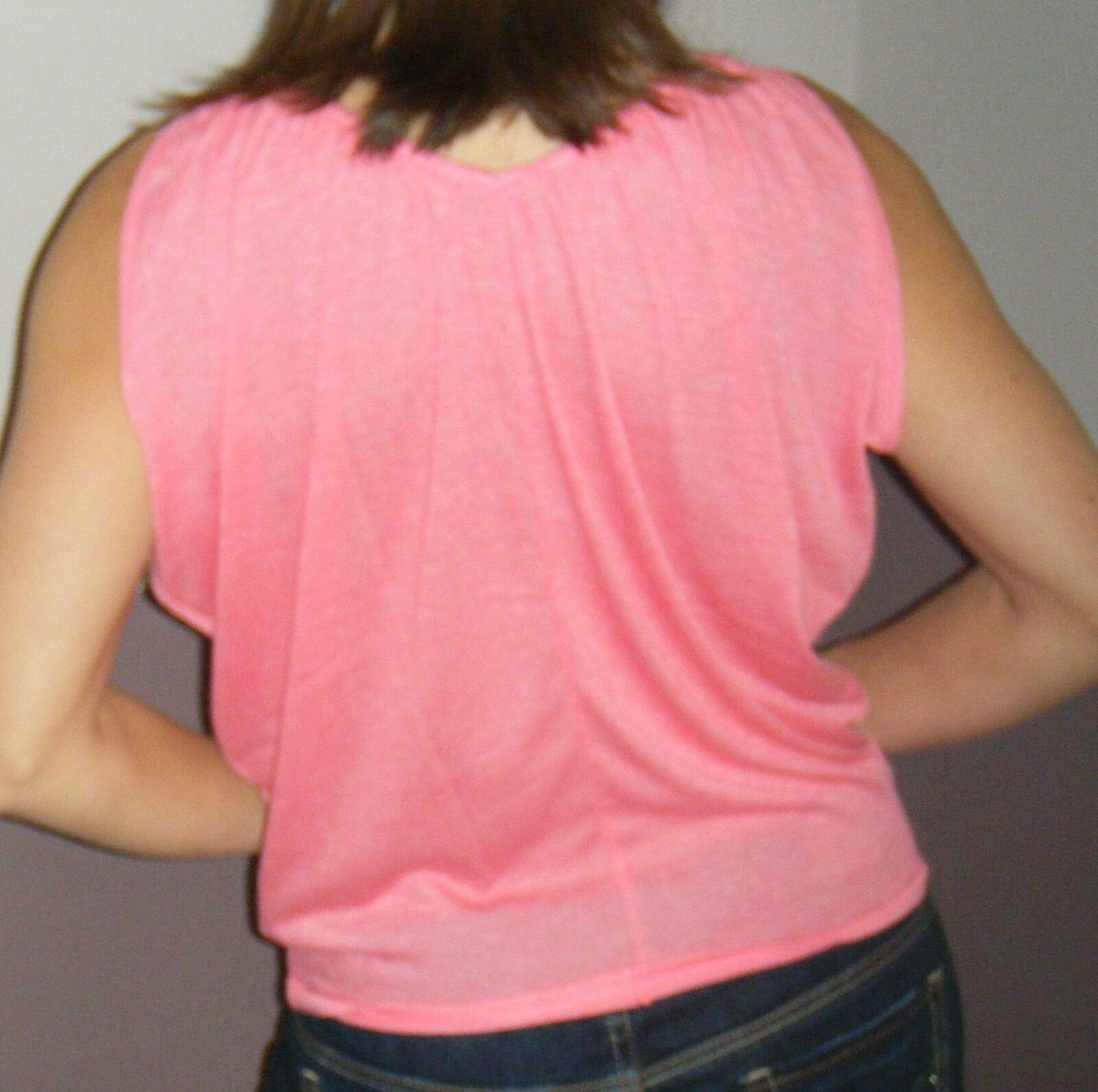 Very Sexy Ruched Cleavage V-Neck Boho Draped Armhole Shirt Tank Top Pink S/M/L