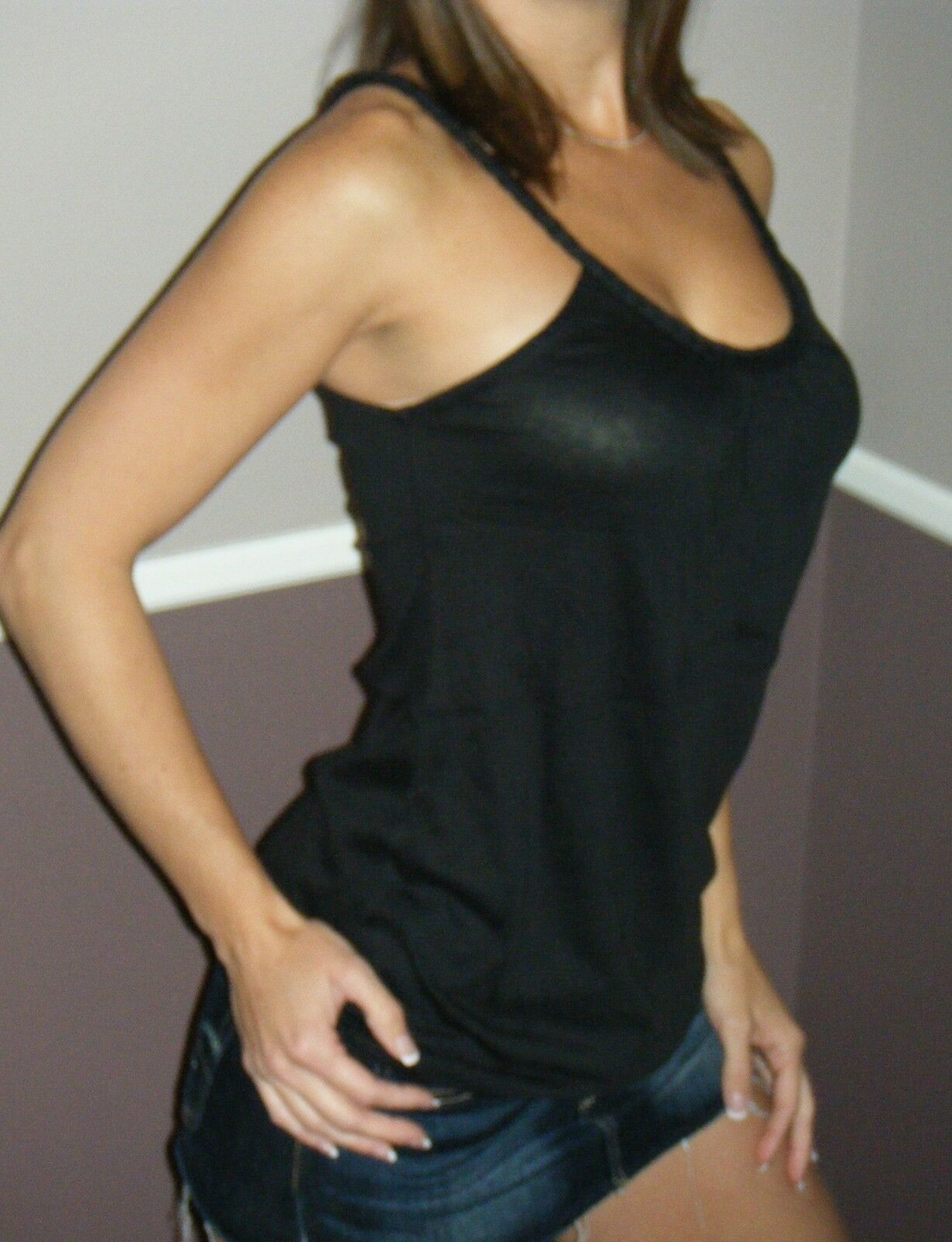 Sexy Low Cut Scoop Neck Braided Spaghetti Strap Loose Summer Tank Top Black