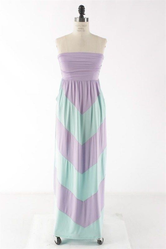 Strapless Chevron Maxi Dress Long Colorblock Tube Sundress Summer Mint Purple