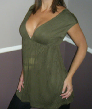 Very Sexy Deep V-Neck Cleavage Babydoll Dolman Tunic Mini Dress Olive S/M/L