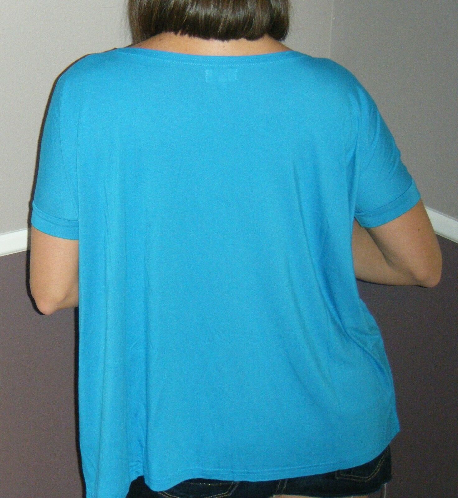 PIKO Dolman Wide Open Boat Neck Dolman Sleeve Tunic Top Shirt Blue S/M/L