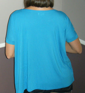 PIKO Dolman Wide Open Boat Neck Dolman Sleeve Tunic Top Shirt Blue S/M/L