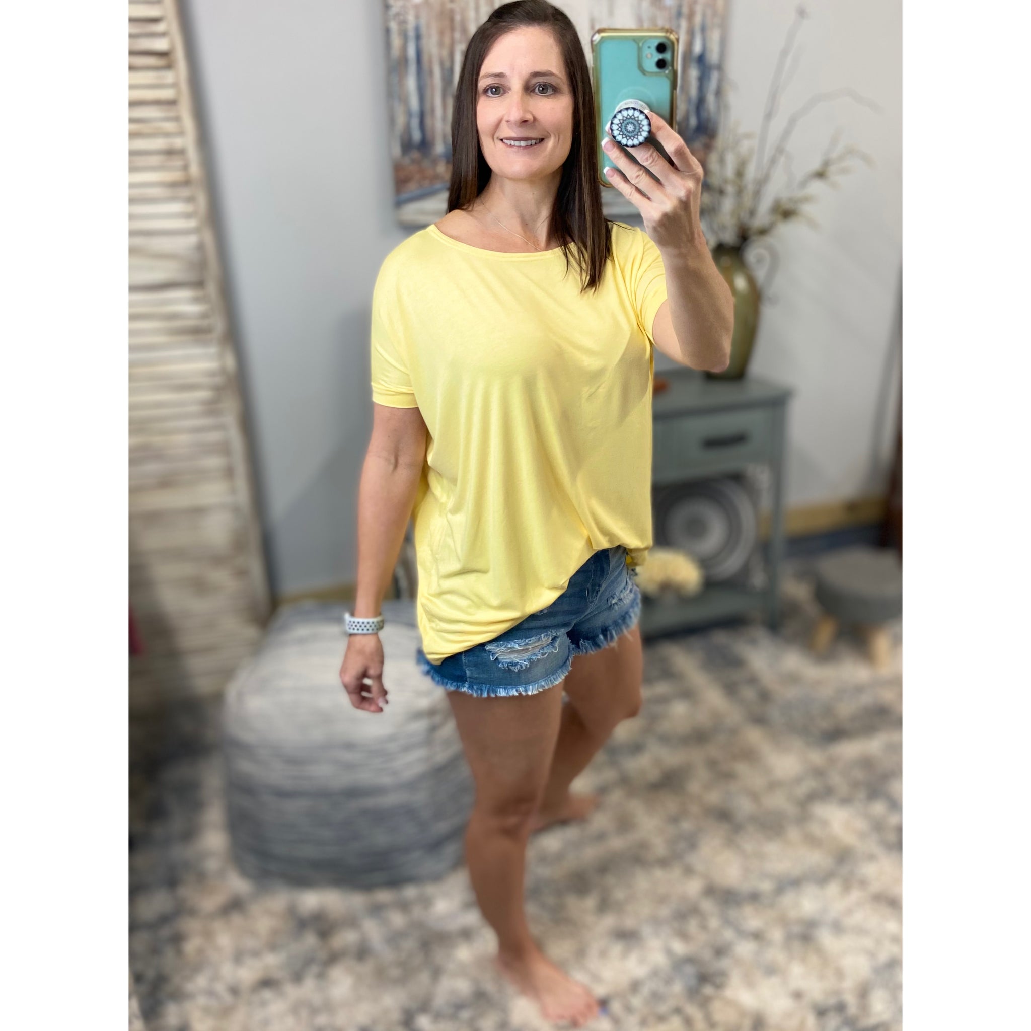 PIKO Dolman Wide Open Boat Neck Dolman Sleeve Tunic Top Shirt Yellow S/M/L