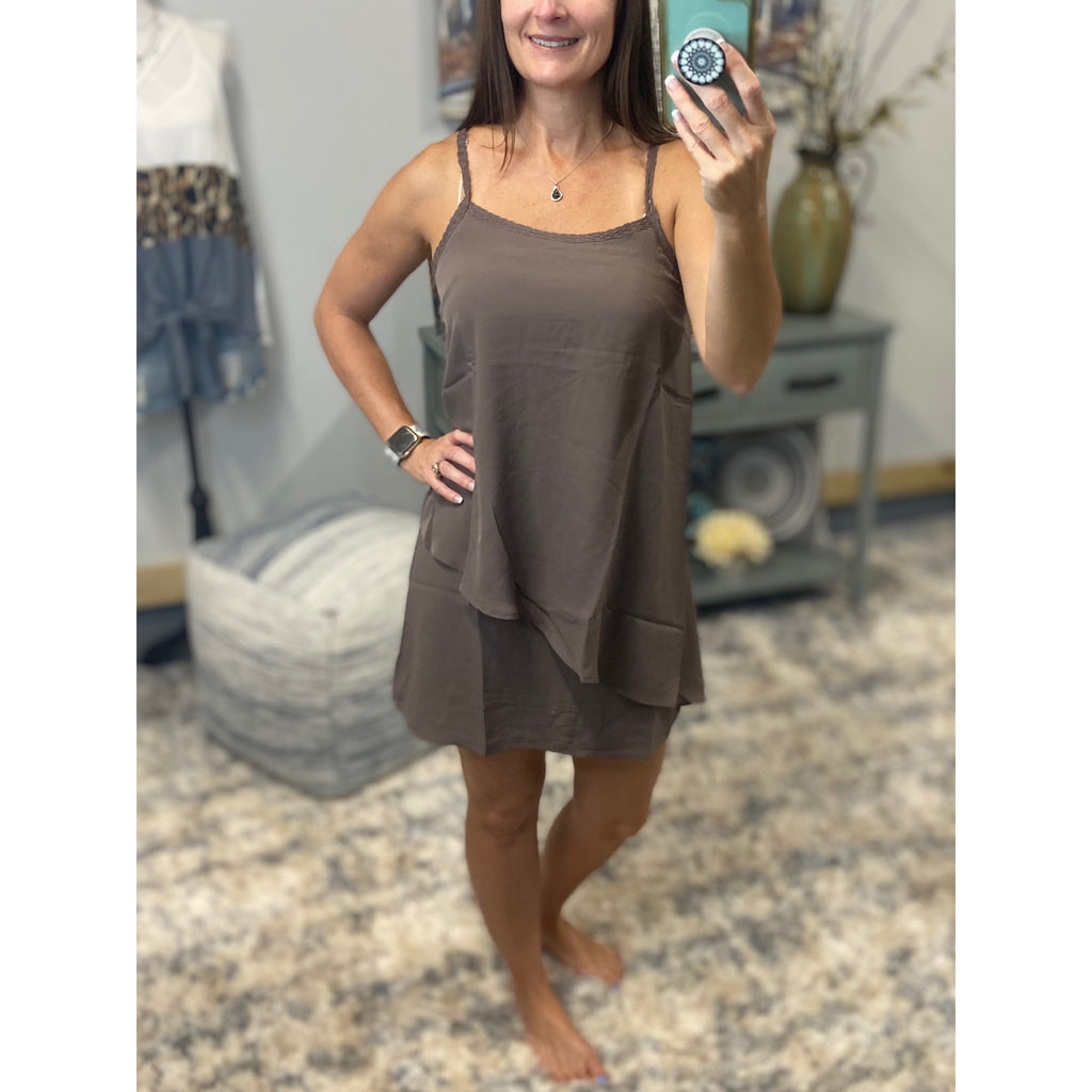 Sexy Crochet Strap Scoop Neck Sleeveless Tank Summer Dress Gray S/M/L