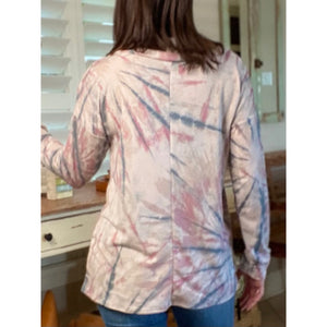 “Sunday Afternoon” Tie Dye French Terry V-Neck Long Sleeve Floaty Light Pink