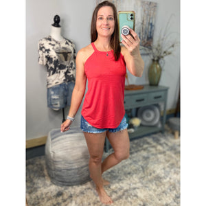 Tri Rocker Racerback Scoop Neck Floaty Trendy Summer Tank Top Red