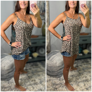 “Heat Wave” Reversible Leopard Low Scoop Or V-Neck Tank Shirt Top Distressed Brown S/M/L/XL