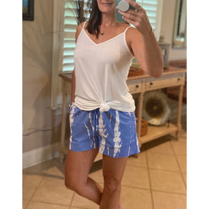 Tie Dye Elastic Drawstring Pocket Dressy Shorts Bright Blue S/M/L/XL