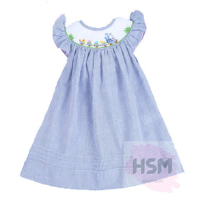 Smocked Bunny Blue Seersucker Gingham Dress 6 Smocked Bunny Blue Seersucker Gingham Dress 6