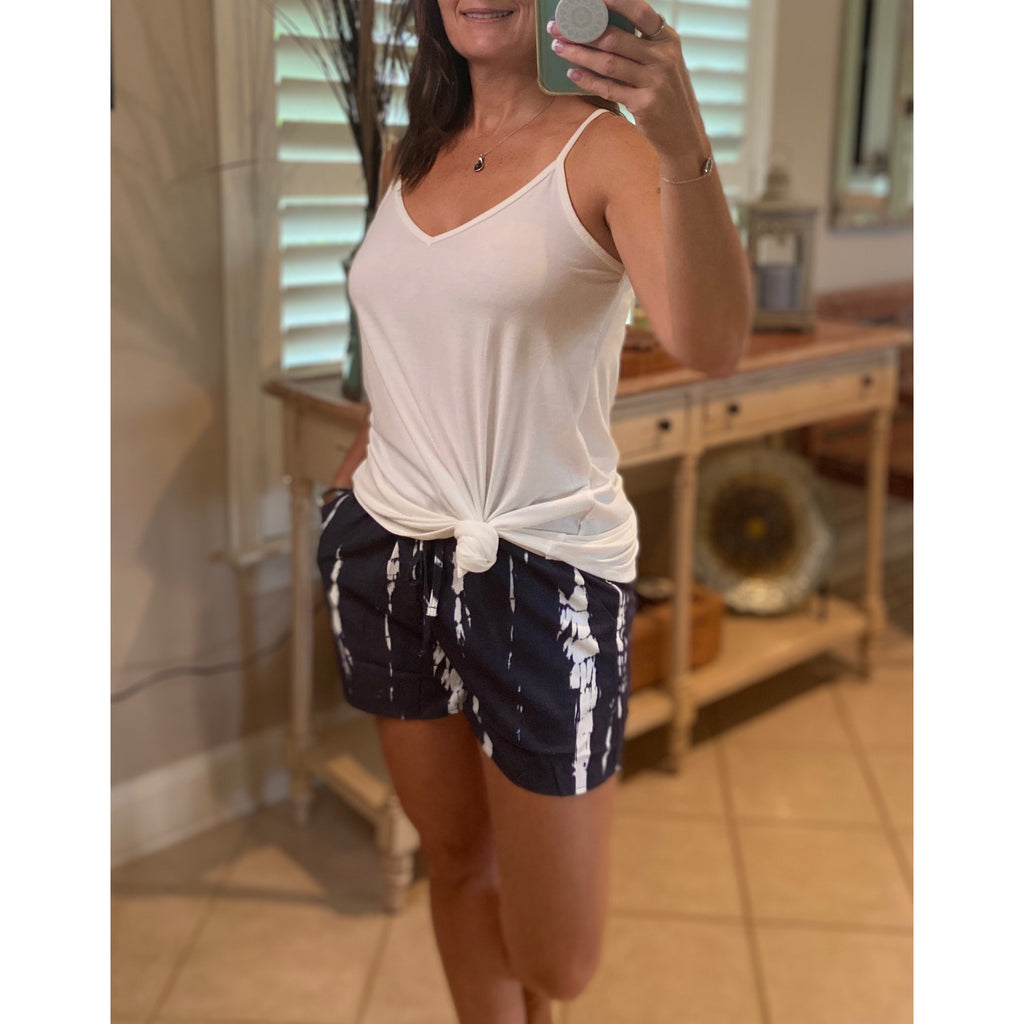 Tie Dye Elastic Drawstring Pocket Dressy Shorts Navy S/M/L/XL