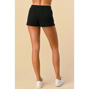 Sporty Shorts Thin Ribbed Mid Rise Pull On Elastic Waist Casual Cotton Black