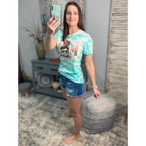 “Mom” #momlife Messy Bun Sunglasses Headband Bleached Sublimation Boyfriend Basic Tee Shirt Green S/M/L/XL/2X