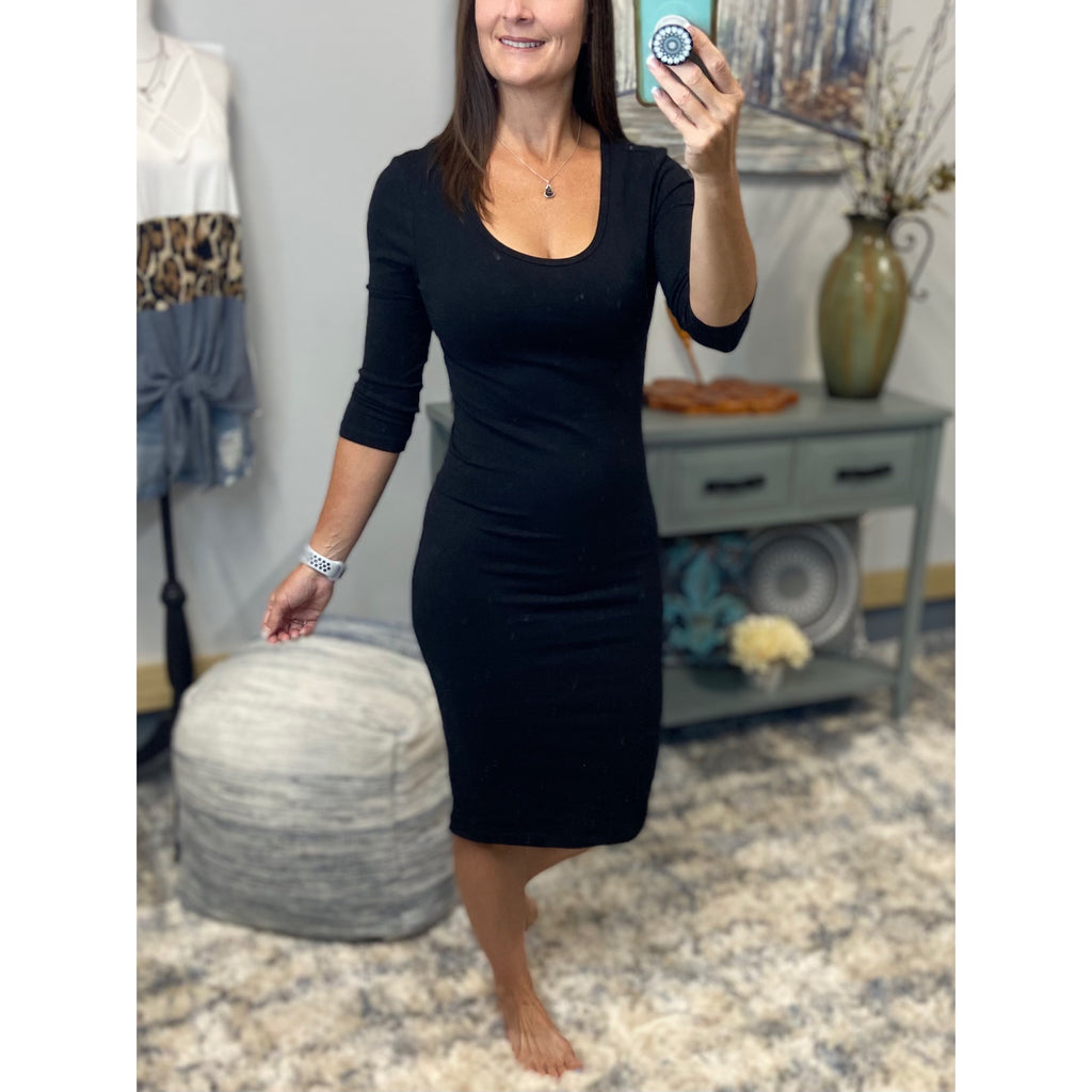 “Save Your Tears” Scoop Neck Cleavage Bodycon Curve Hugging Club Dress Black