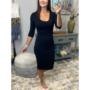 “Save Your Tears” Scoop Neck Cleavage Bodycon Curve Hugging Club Dress Black