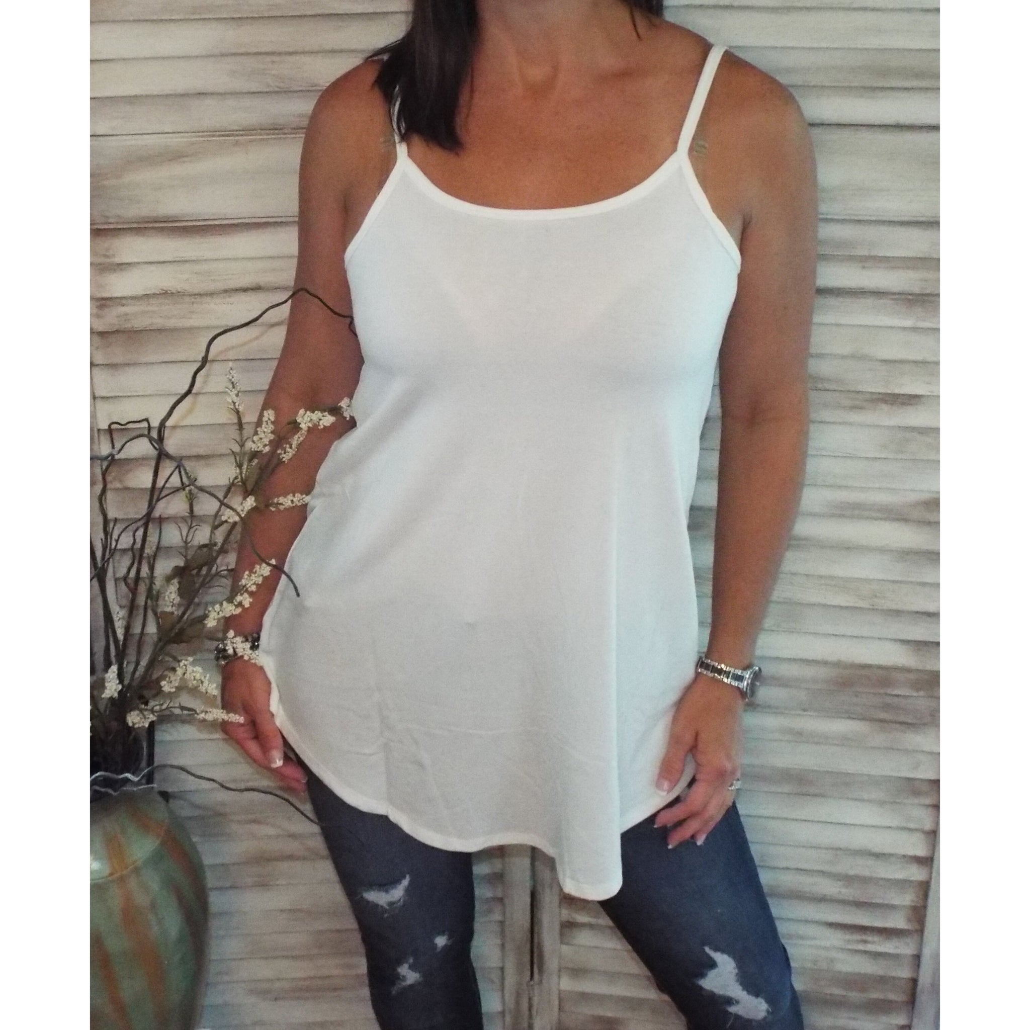 “Heat Wave” Reversible Front Back Low Scoop Or V-Neck Tank Shirt Top Ivory S/M/L/XL