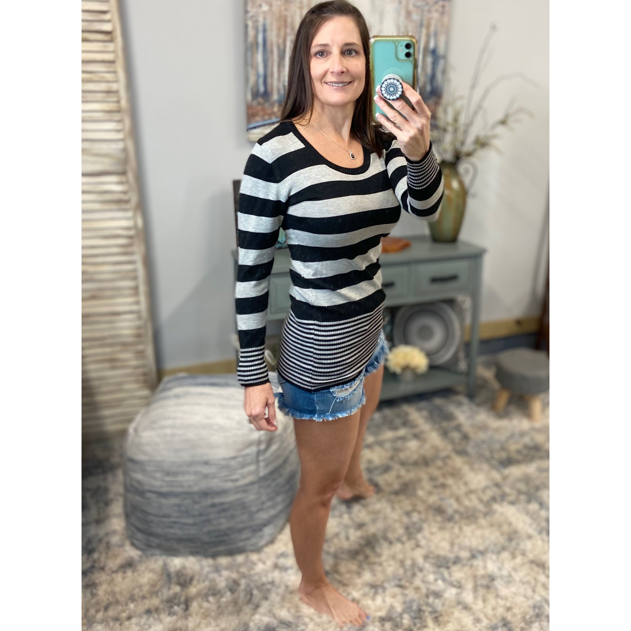 Very Sexy Scoop Neck Striped Preppy Tunic Sweater Blouse Shirt Top S/M/L/XL