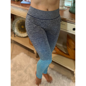 Leggings Stretch Yoga Lounge Ankle Ombré Pants Gym Workout Teal Blue S/M L/XL