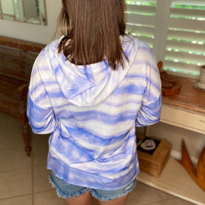 “Horizon Hoodie” Tie Dye Drawstring Hoodie Long Sleeve Split Side Raw Indigo Blue S to 2X