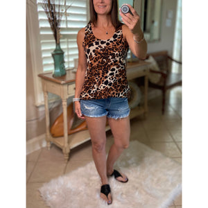 "Hot in Here" Very Sexy Leopard Scoop Neck Sleeveless Floaty Summer Tank Top Brown