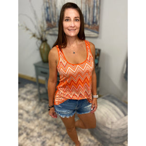 "Crushing It" Chevron Striped Low Cut Summer Racerback Floaty Tank Top Tunic Orange S/M/L