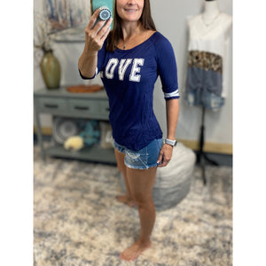 Very Sexy LOVE Sporty Football Sporty Floaty Scoop Tee Shirt Navy Blue S/M/L