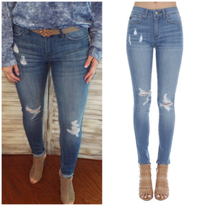 KanCan Denim Distressed Zip Up Fly Slim Stretch Jeans Light Wash Blue 3/5/7/11