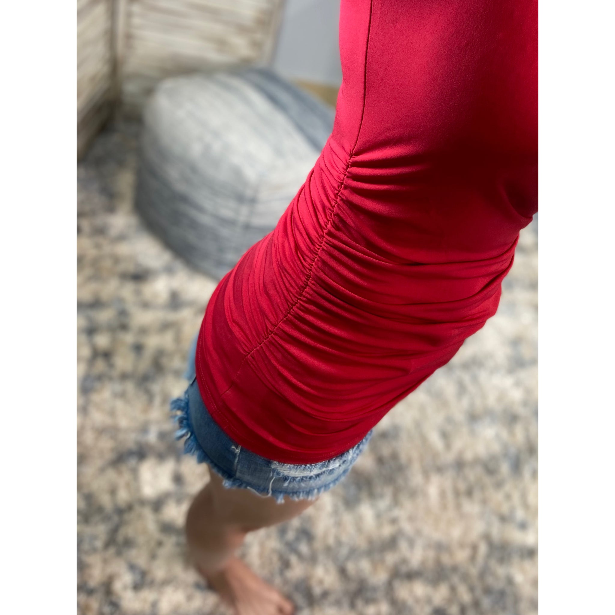 "All Summer Long" Scoop Neck Ruched Gathered Sides Sleeveless Summer Top Red S/M/L/XL