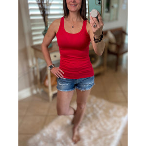 "Can't Touch This" Ribbed Low Scoop Boy Beater Cleavage Fitted Tank Top Red S/M/L/XL